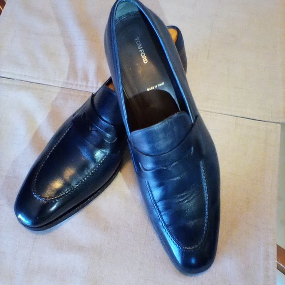 TOM FORD Leather Navy Penny Loafer